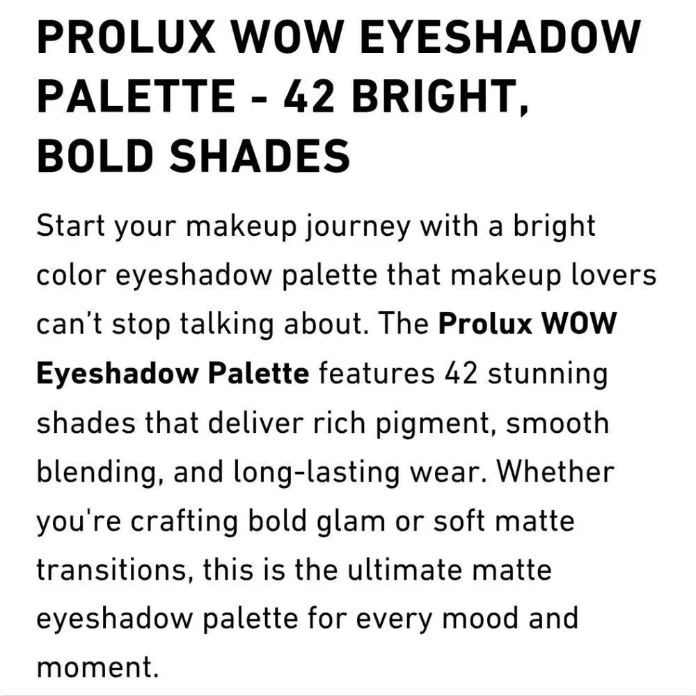 Prolux Cosmetics WOW Eyeshadow Palette Pop Art Makeup Palette 42 Pan NEW NO BOX